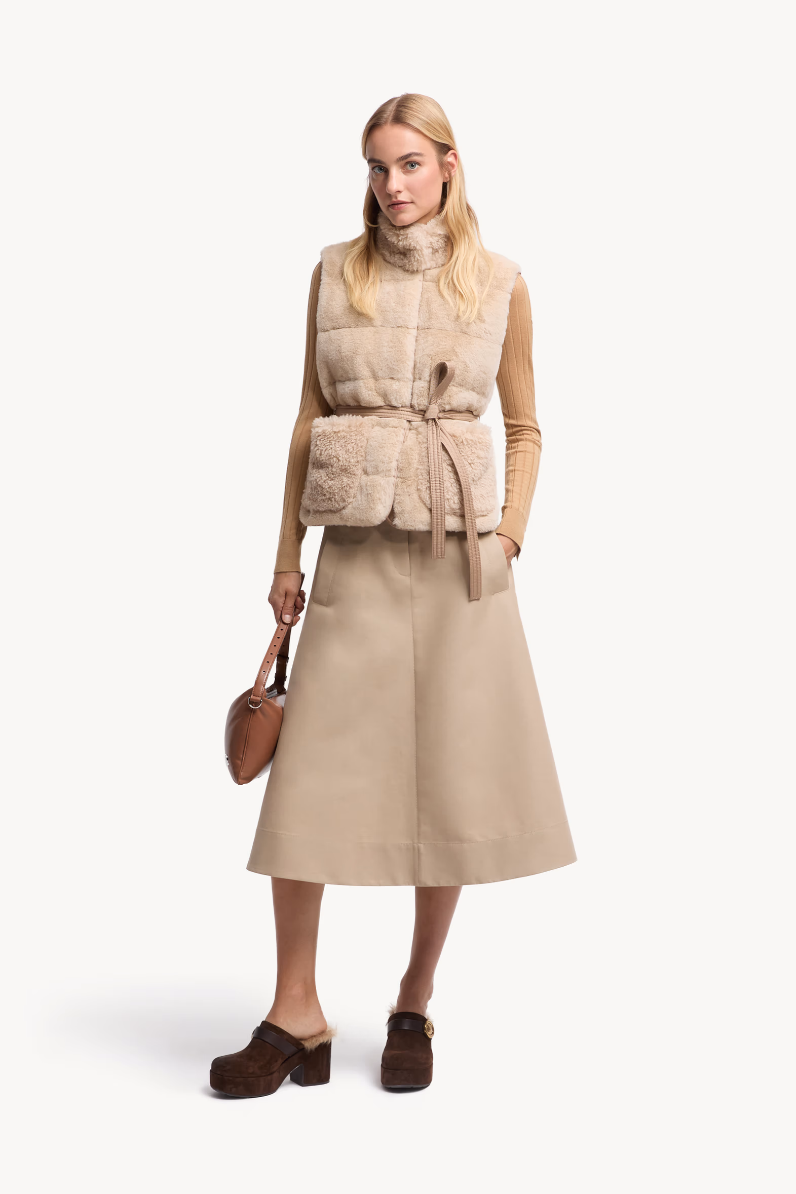 Cotton Midi Skirt Women Beige Moncler 0